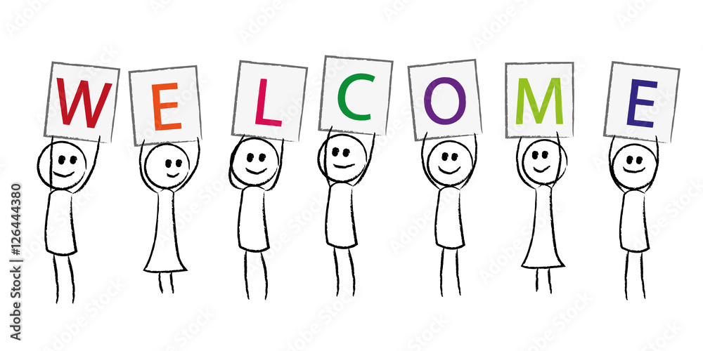People holding signs - WELCOME People holding signs - WELCOME