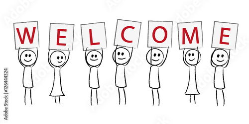 Personen halten Schilder - WELCOME - Willkommen