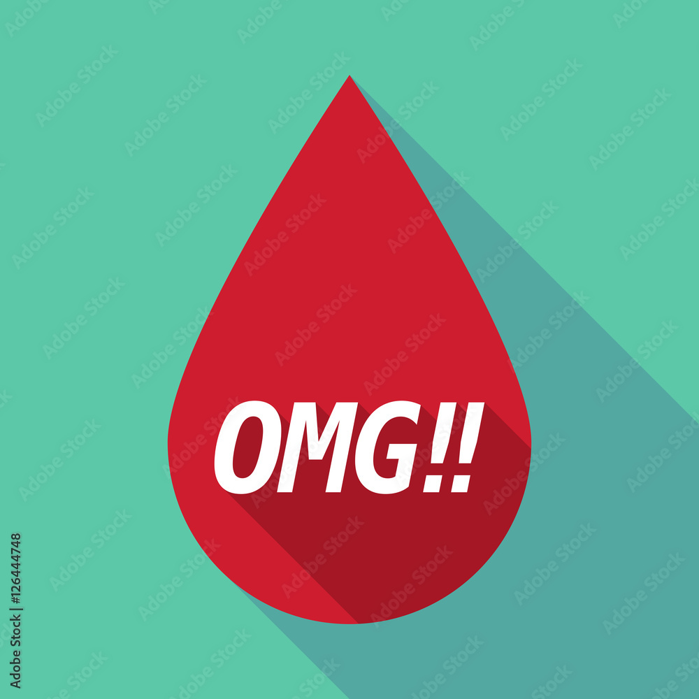 Long shadow blood drop with the text OMG!! Long shadow blood drop with the text OMG!!
