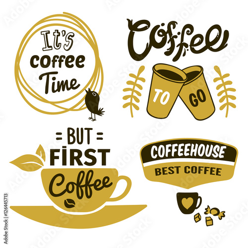 Coffee Logos With Quotes Set