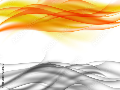 Abstract background with horizontal grey smoke and orange flames in front of each other, fiery smoke, vector illustration