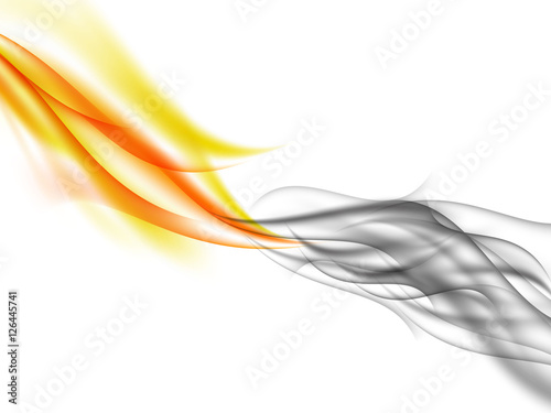 Abstract background with orange flames and grey smoke in front of each other, fiery smoke, vector illustration