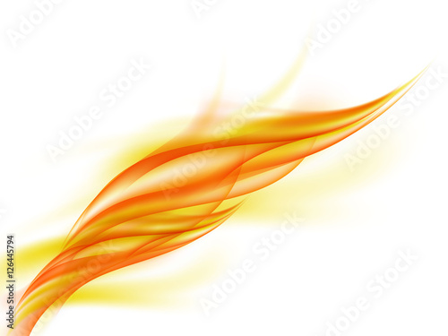 Background with abstract orange fire flashes on white, fiery smoke, vector illustration