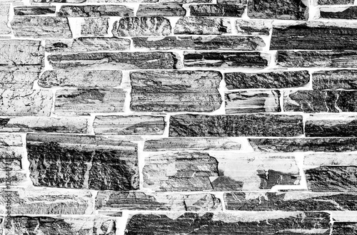 Horizontal black and white brick texture background photo