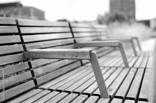 Canvas Print Straight Oslo city wooden bench background
