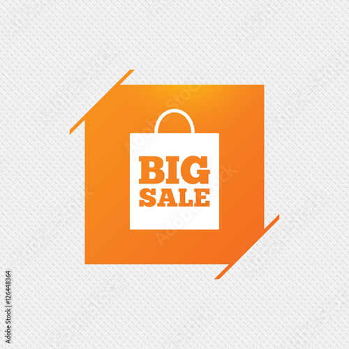 Big sale bag sign icon. Special offer symbol. Orange square label on pattern. Vector
