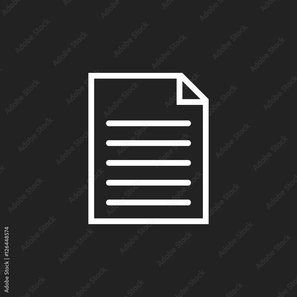 Document icon vector flat illustration. Isolated documents symbol. Paper page graphic design pictogram on black background Document icon vector flat illustration. Isolated documents symbol. Paper page graphic design pictogram on black background