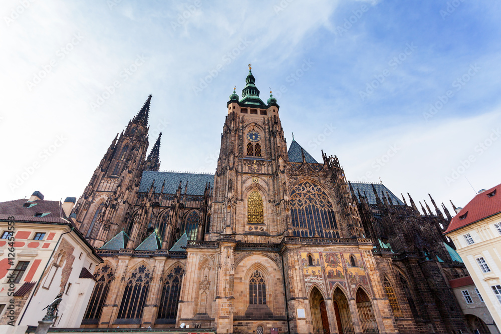 St. Vitus Cathedral in Prague, Czech Republic. Facade from the patio.