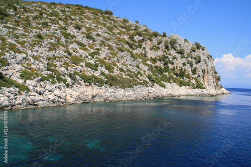 Blue waters of Rahi Beach, Ithaca,  Ionian island, Greece photo