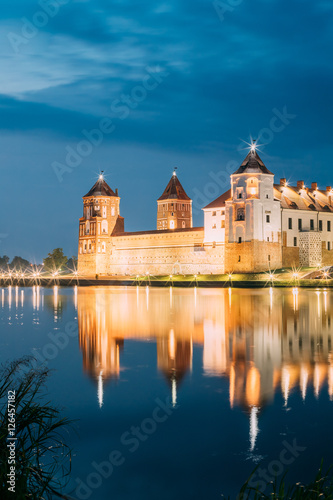 Belarus. Scenic View Of Mir Castle Complex In Bright Evening Ill