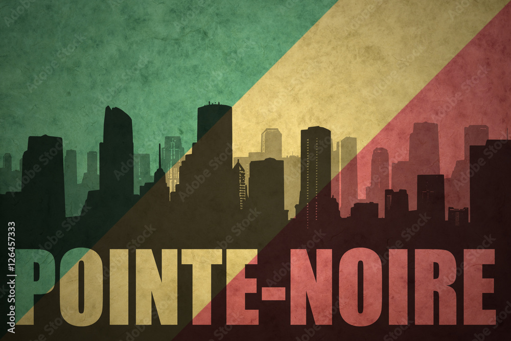 abstract silhouette of the city with text Pointe-Noire at the vintage congolese flag