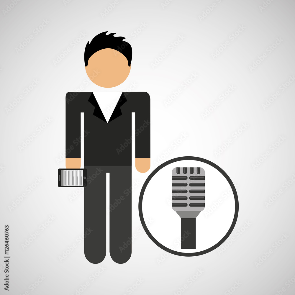 man smartphone and news old microphone design vector illustration eps 10