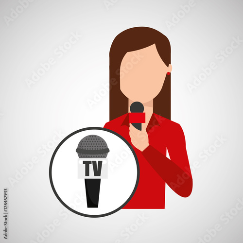 character woman reporter news microphone tv graphic vector illustration eps 10