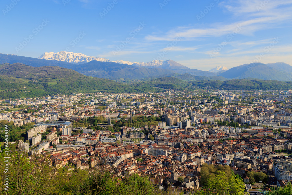 Grenoble, view over the city and the Alps.