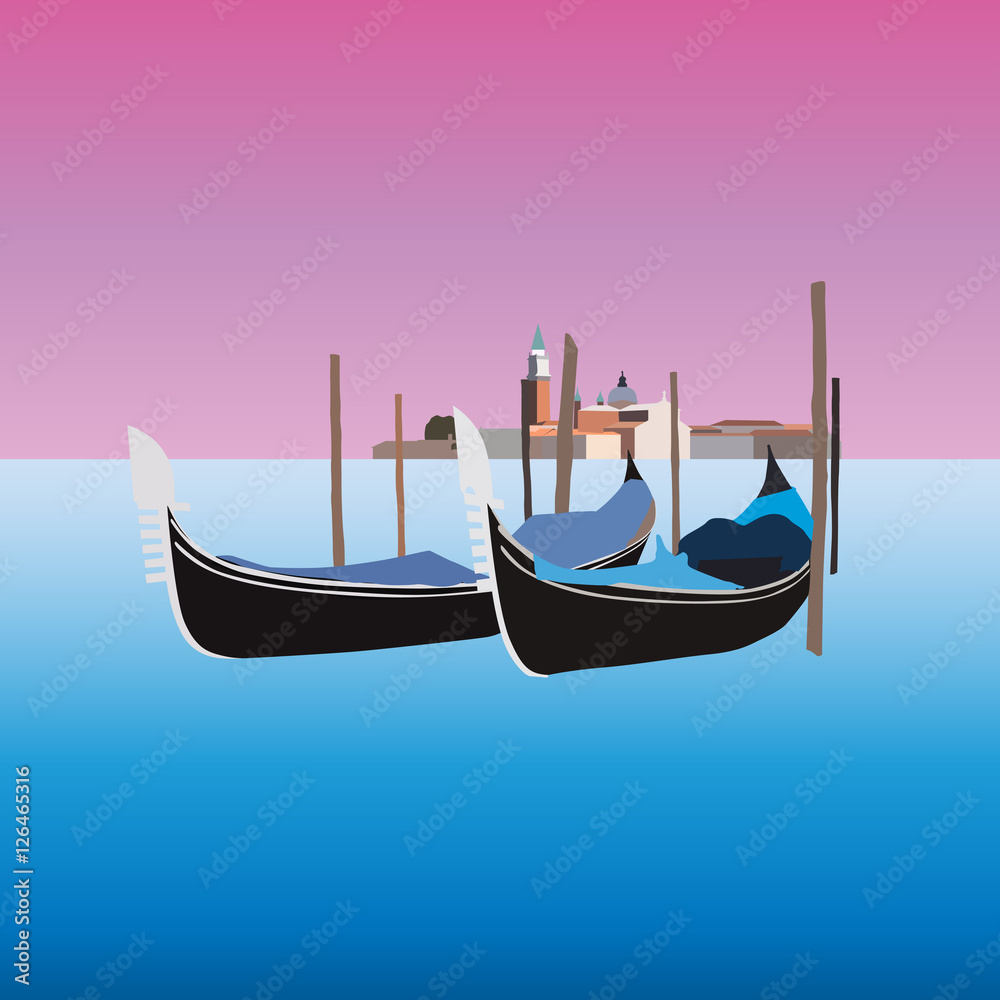 Gondolas in Venice Italy, vector illustration