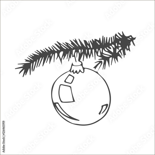 christmas ball on the spruce. vector scetch. new year celebrate