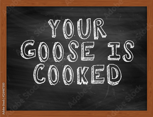 YOUR GOOSE IS COOKED handwritten text on black chalkboard