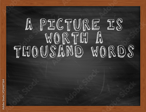 A PICTURE IS WORTH A THOUSAND WORDS handwritten text on black ch