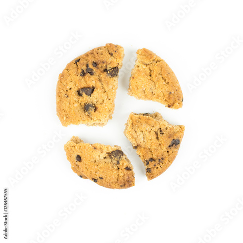 broken Chocolate chip cookie on white