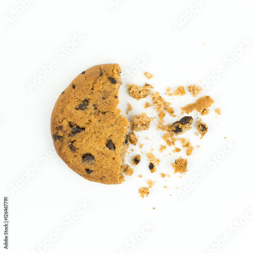 broken Chocolate chip cookie on white