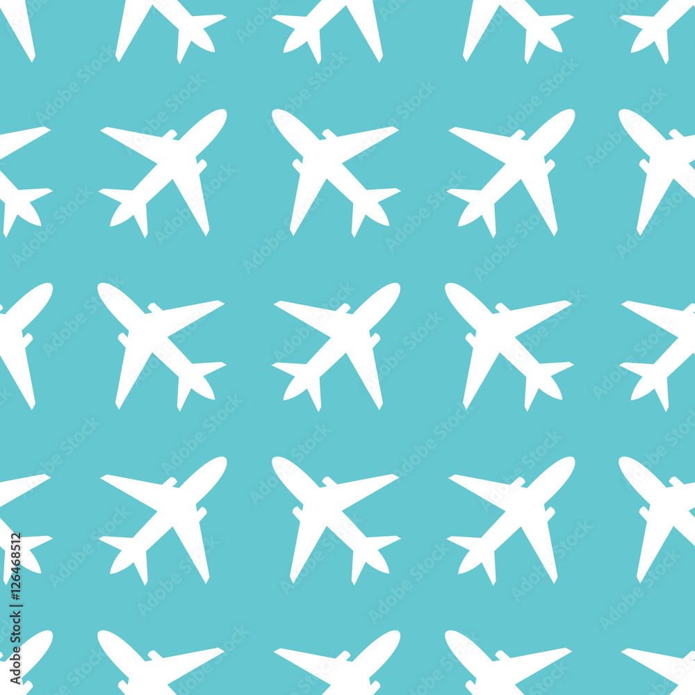 Seamless pattern with airplanes silhouettes