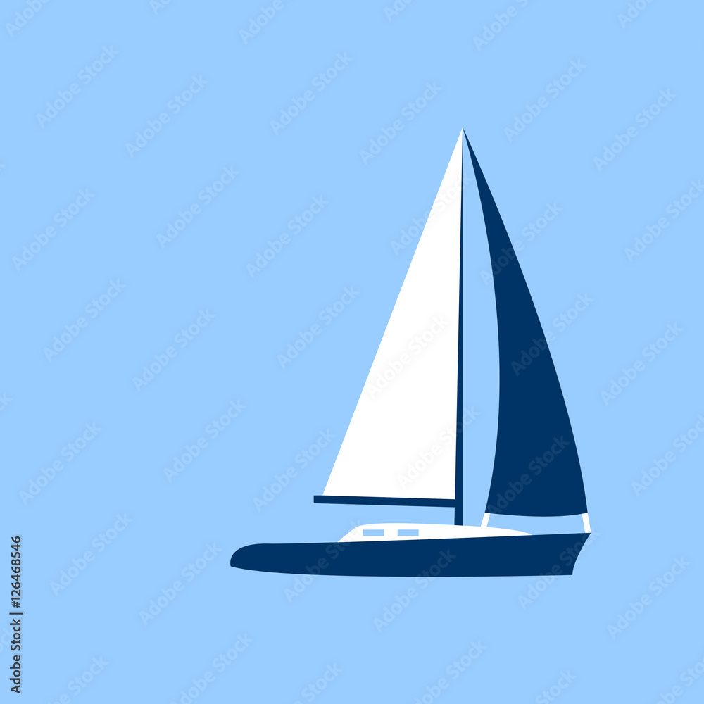 Sail Yacht Boat Flat Icon Vector Illustration