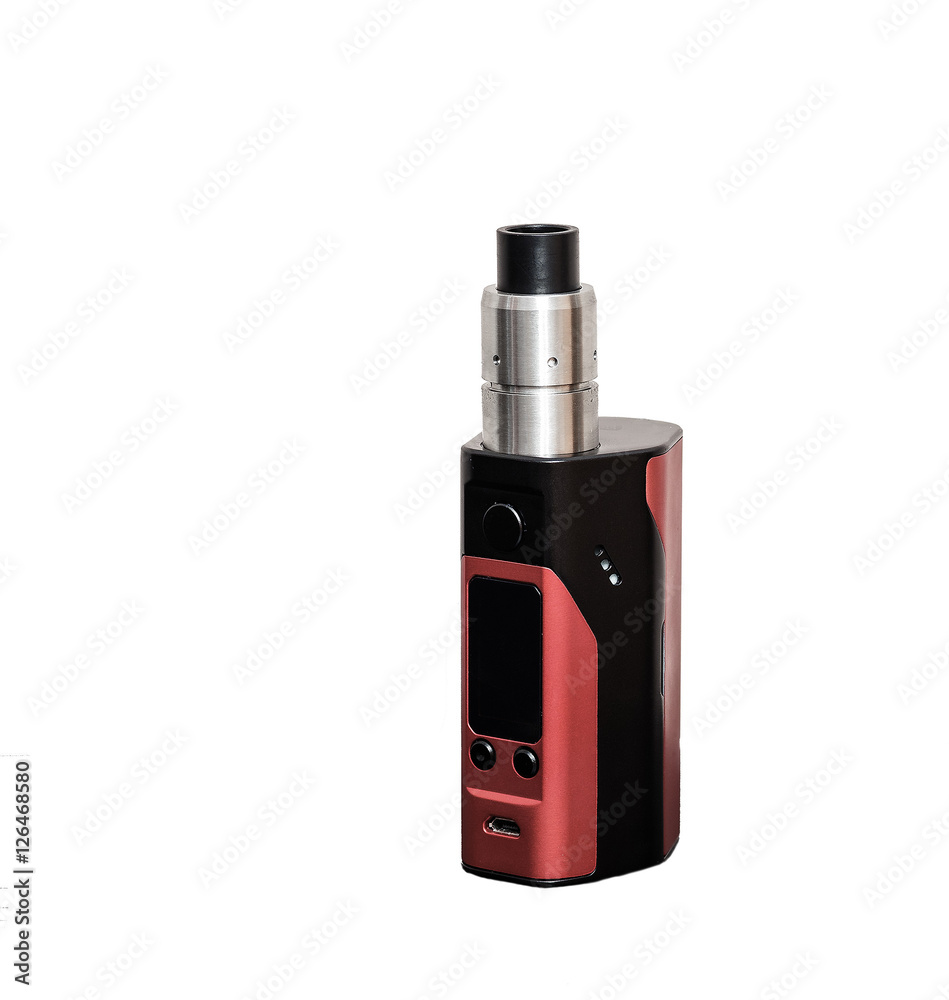 e-cigarette vaping box mod isolated. Rebuildable Dripping Vaping Atomizer e-cigarette vaping box mod isolated. Rebuildable Dripping Vaping Atomizer