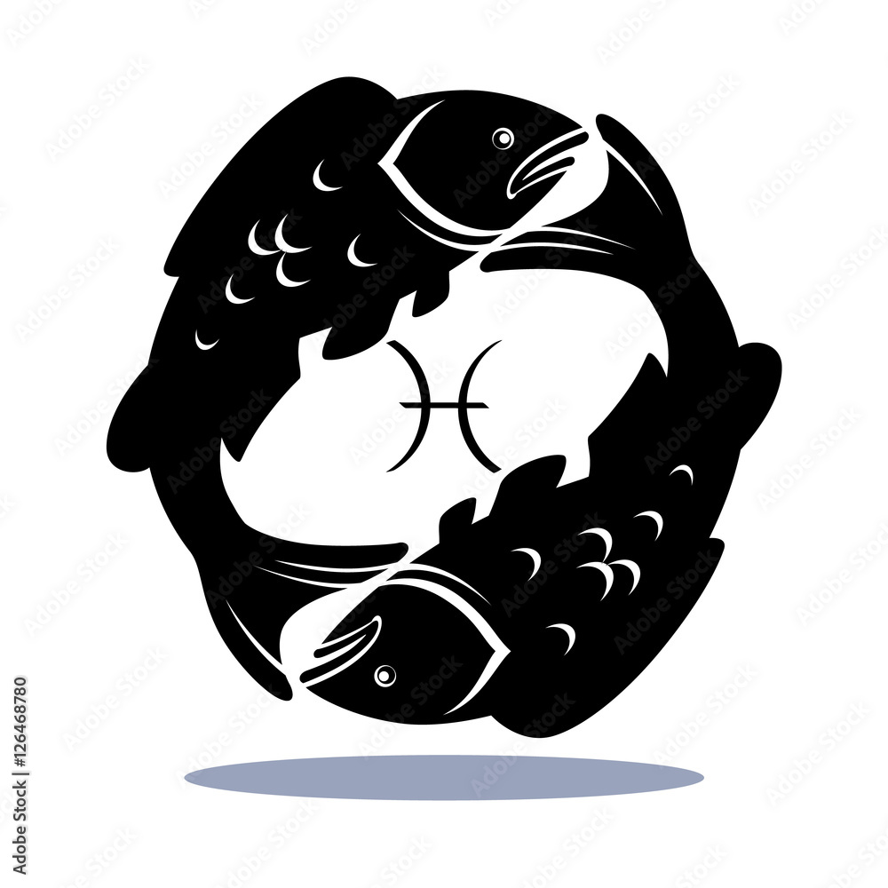 Sign Pisces Zodiac Horoscope, Illustration, Silhouettes of two Fish