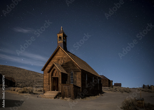 Schilderij op canvas Historic Methodist Church, Ghost Town of Bodie, at Night