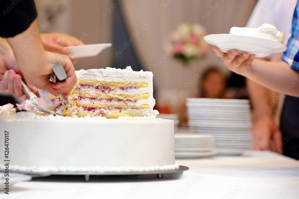 White wedding cake with strawberry