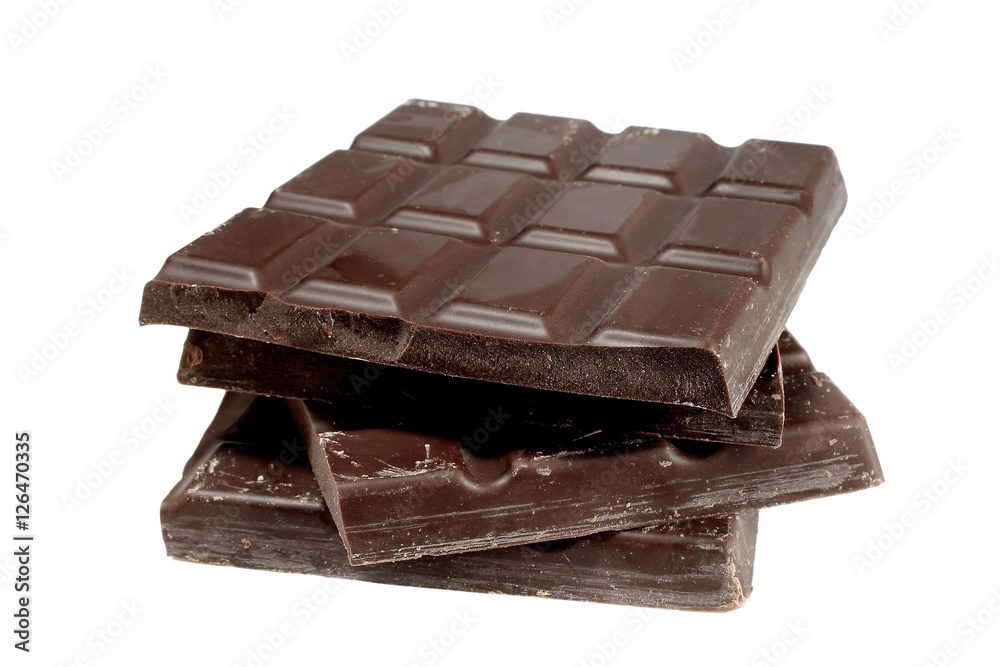 Pieces of dark chocolate isolated on white background
Pieces of dark chocolate isolated on white background