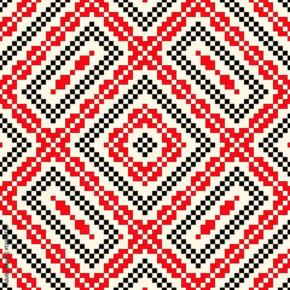 Seamless pattern with ethnic geometric abstract ornament. Cross stitch slavic embroidery motifs. Seamless pattern with ethnic geometric abstract ornament. Cross stitch slavic embroidery motifs.
