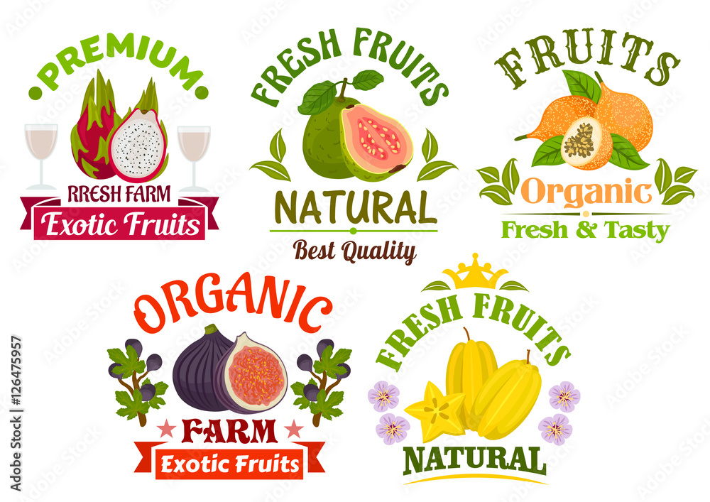 Fresh juicy natural organic fruits icons set Fresh juicy natural organic fruits icons set