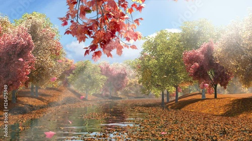 Autumn Lake, 3D rendering,