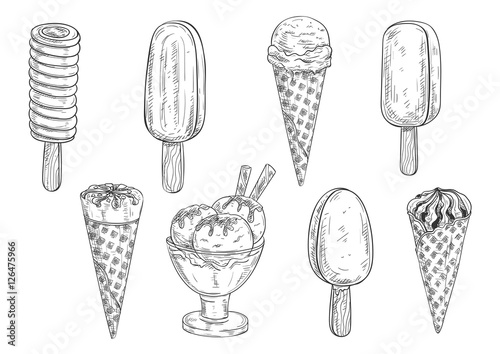 Ice cream vector isolated pencil sketch