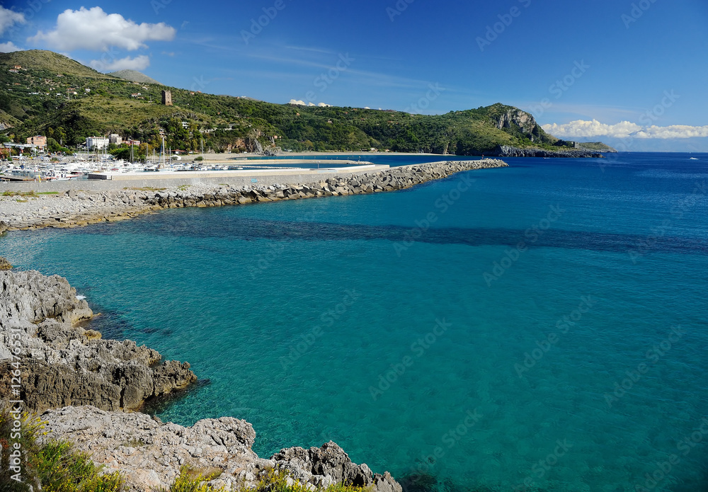 Beach and port of Marina di Camerota, Italy Beach and port of Marina di Camerota, Italy