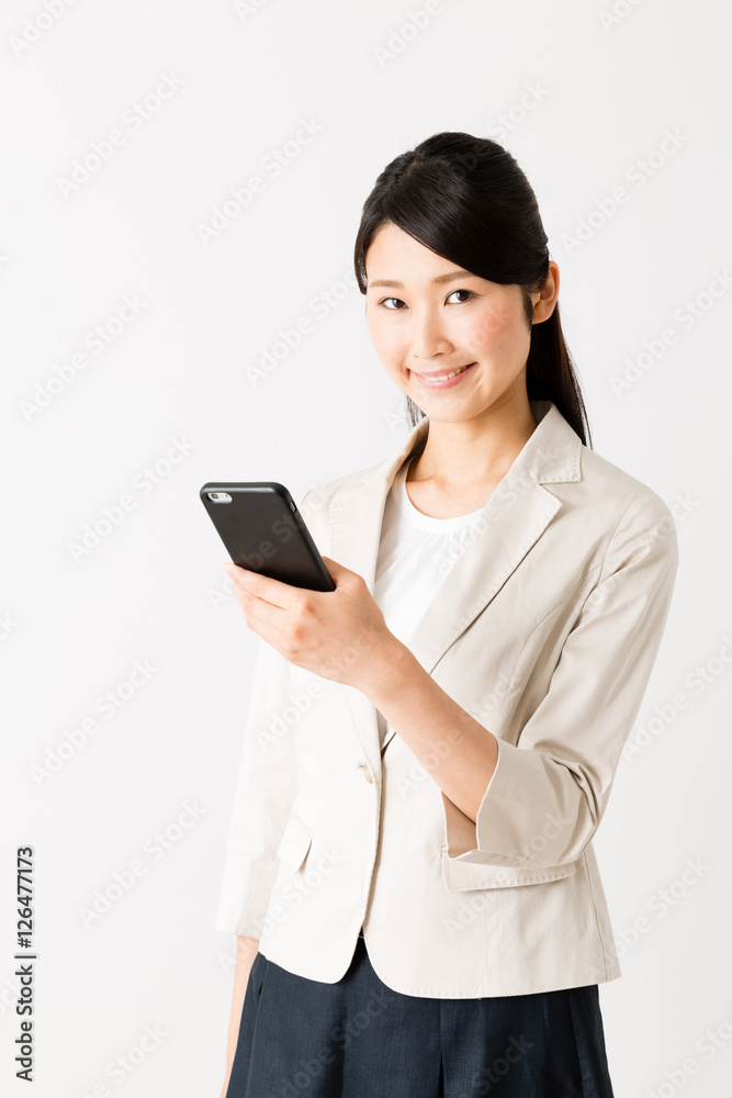 portrait of asian businesswoman using smart phone isolated on white background portrait of asian businesswoman using smart phone isolated on white background