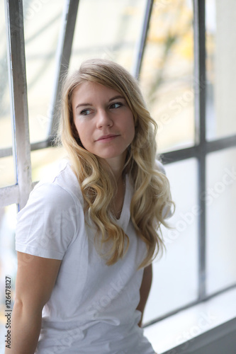 Head Shot of a Beautiful Blond Woman with Brown Eyes