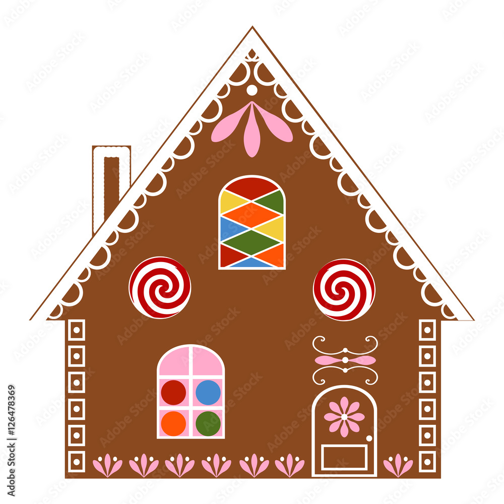 Vector illustration of a gingerbread house on a white background Stock