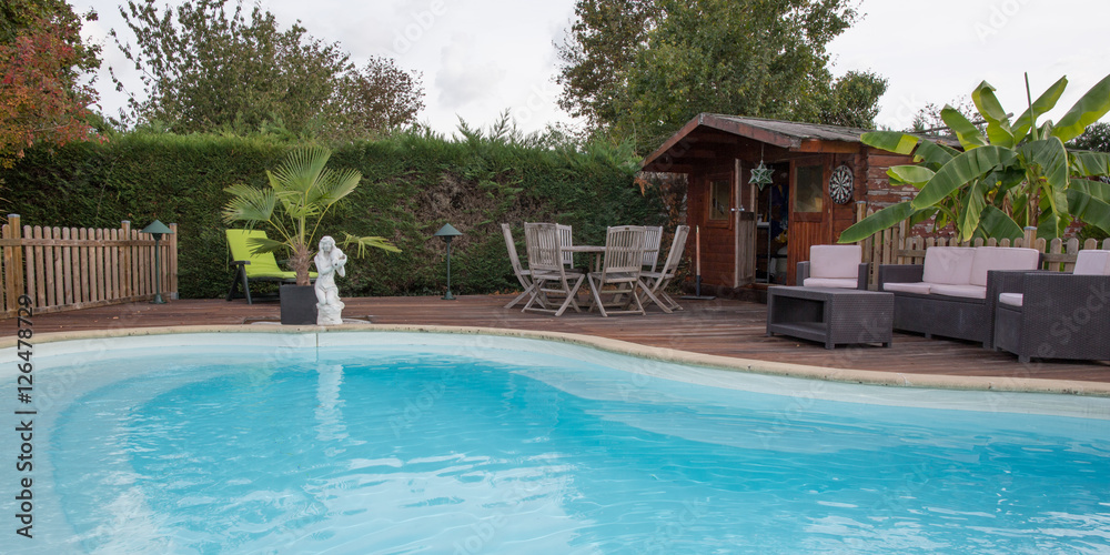 Beautiful Swimming pool at hotel close up summertime