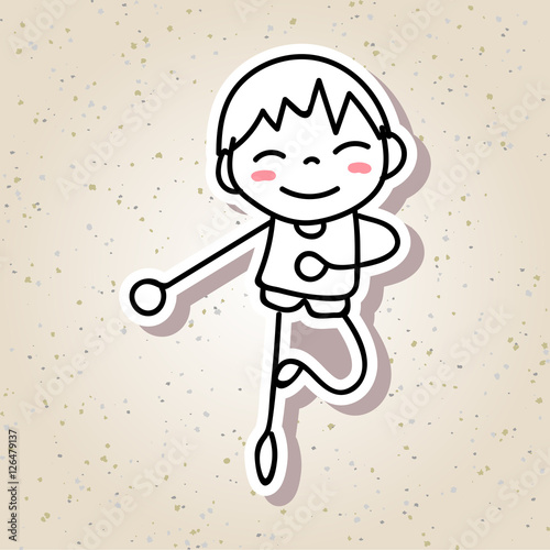 hand drawing cartoon concept happiness, happy kid boy running wi Stock  Vector | Adobe Stock