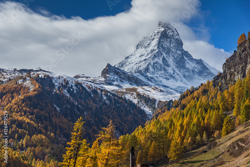 autumn panorama of Mount Matterhorn, Canton of Valais, Switzerland 