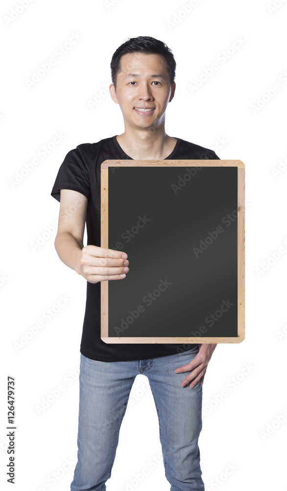 man showing a big blackboard man showing a big blackboard