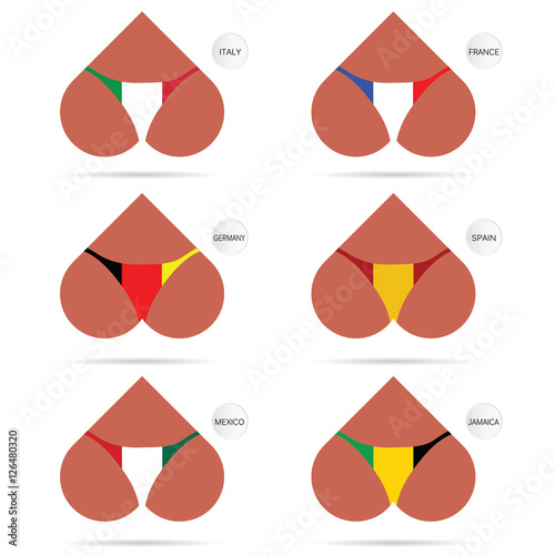 woman ass with flag on it set illustration in colorful