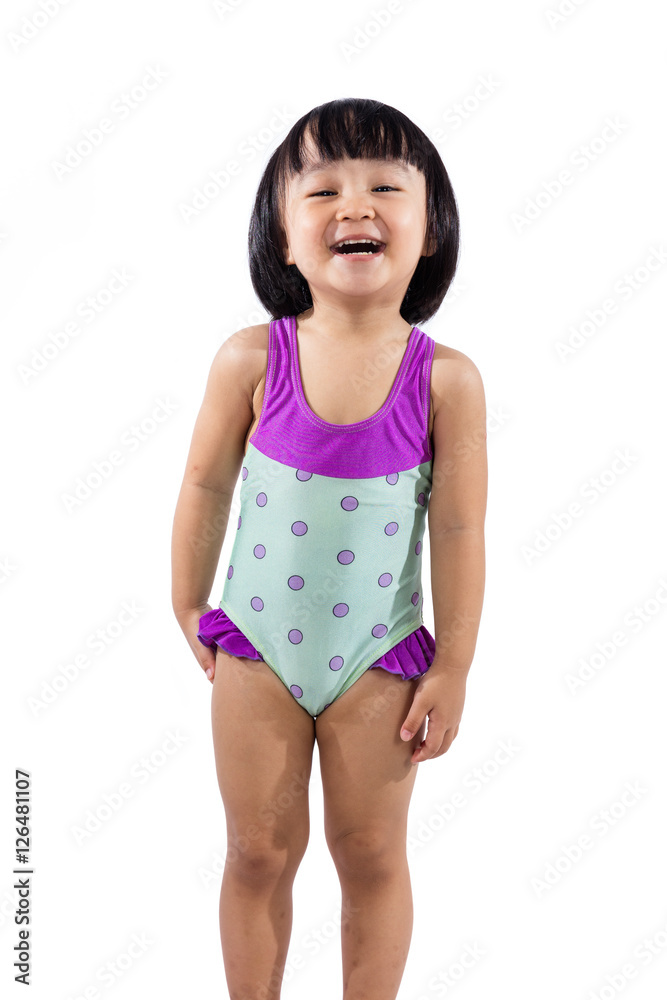 Asian Chinese little girl portrait in swimsuit Stock Photo | Adobe Stock