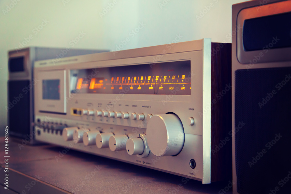 Fototapeta premium Vintage stereo cassette tape deck player receiver front panel an