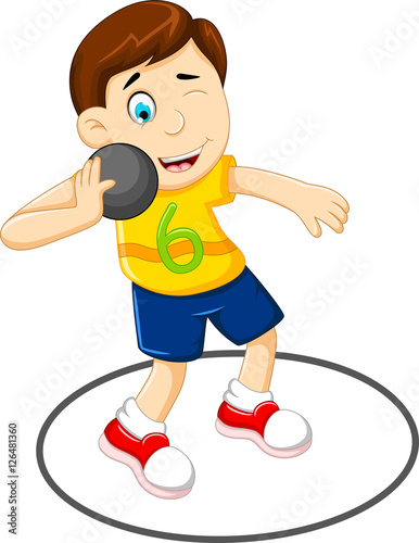 cute Man athlete doing shot put