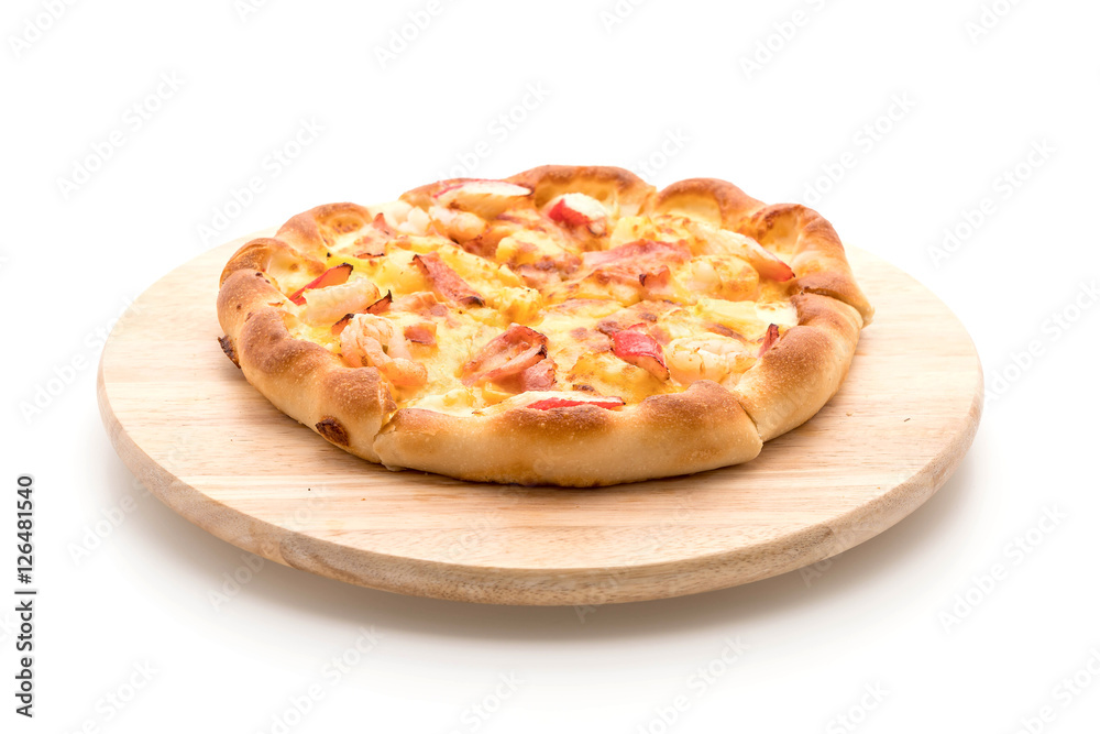 Pizza hawaiian seafood isolated on white background Pizza hawaiian seafood isolated on white background