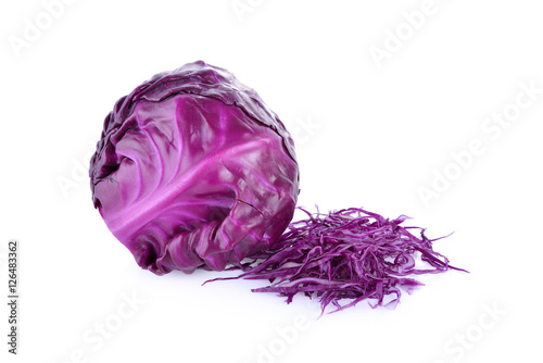whole and sliced cabbage on white background