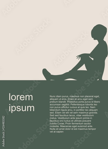 Sporty woman sits on a floor. Short hair girl silhouette . Fitness Club leaflet. Field for text. Modern vector brochure, report or flyer design template.